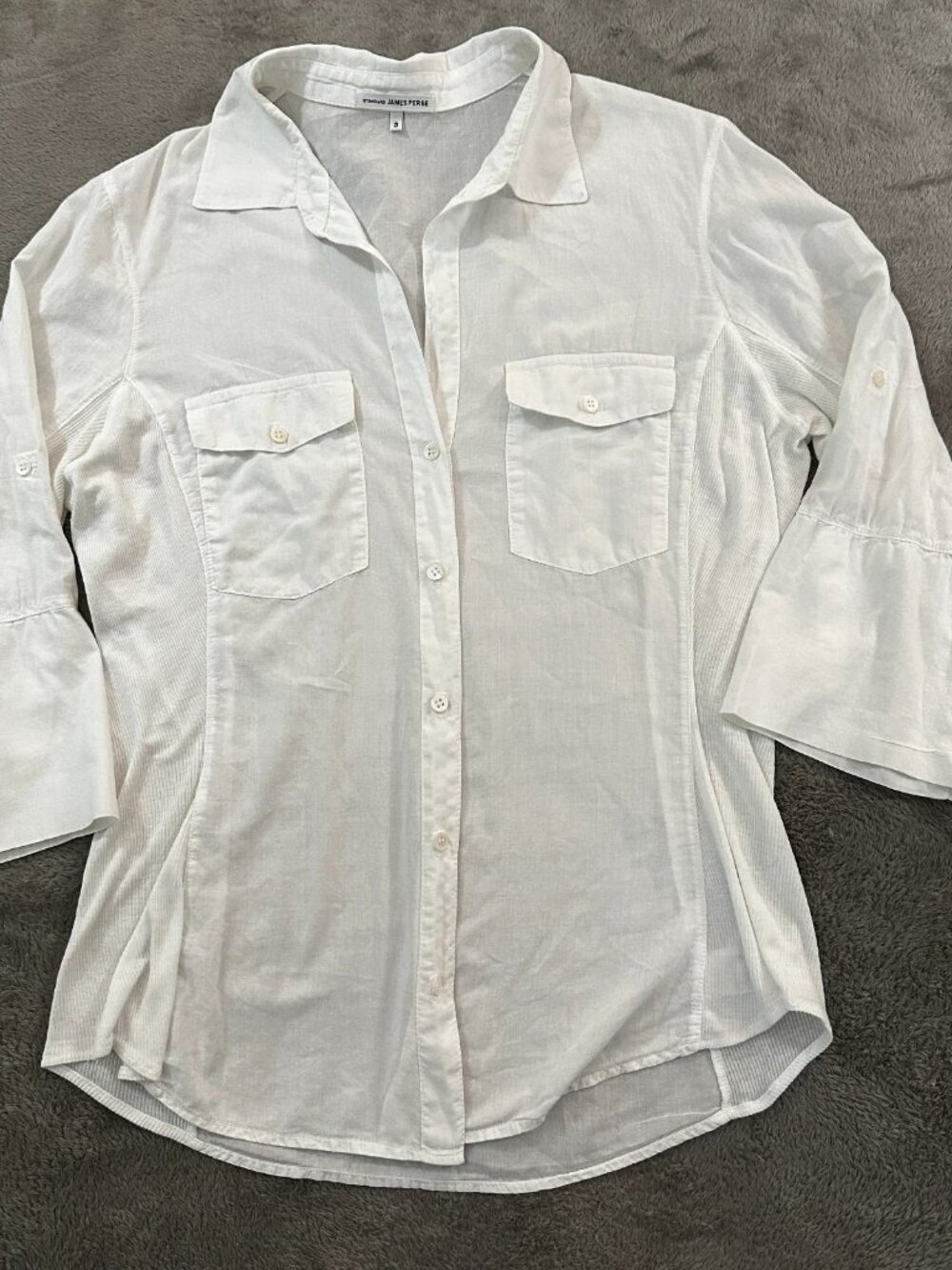 James Perse White Button-Front Utility Blouse